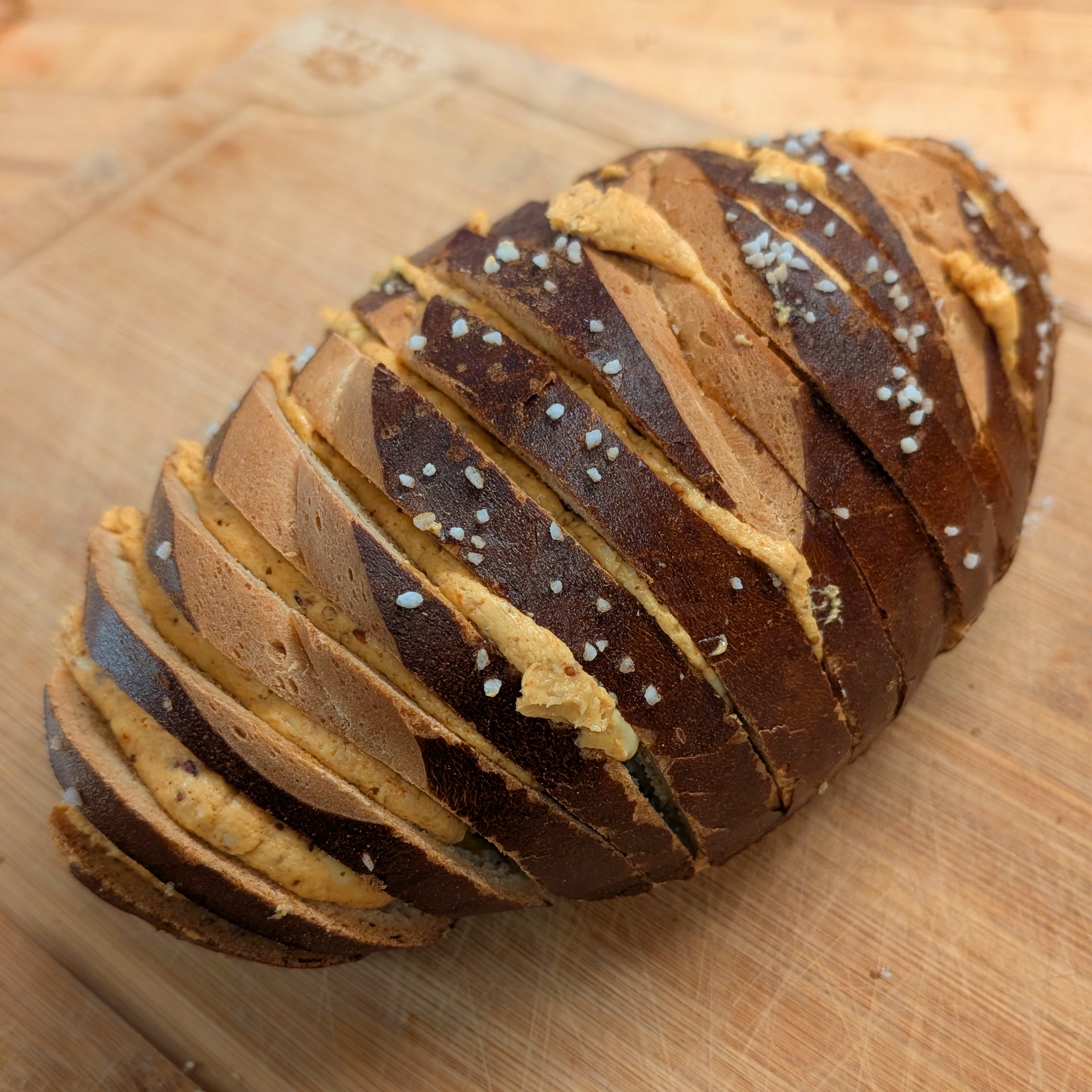 Hasselback pretzel bread