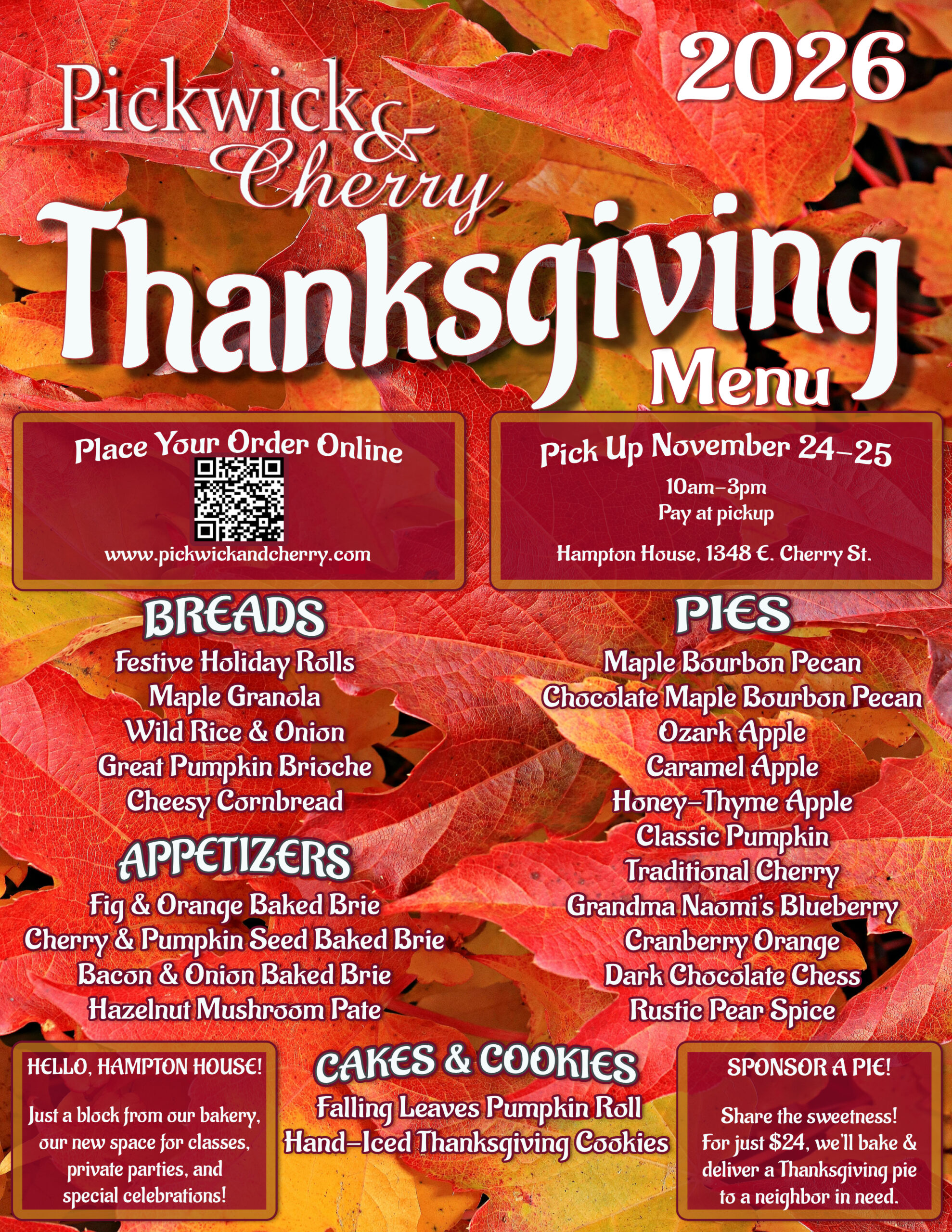 Pickwick & Cherry Thanksgiving 2026 Menu